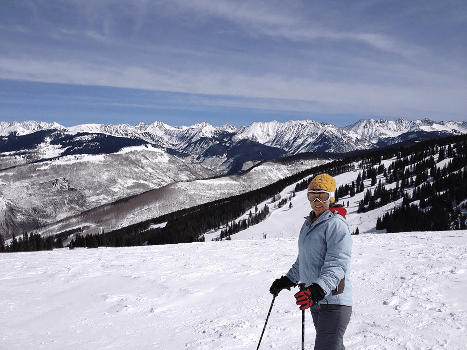 Dilek Colak skiing in Vail, Colorado